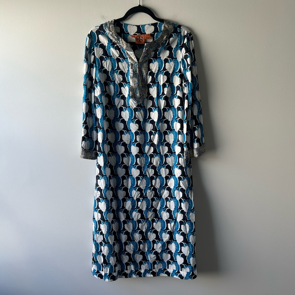 Tory Burch blue printed cotton calftan style dress